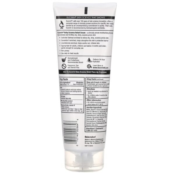 Eucerin Baby Eczema Relief Body Cream, Fragrance Free Baby Eczema Cream with Colloidal Oatmeal, Ceramide-3 and Licorice Root Extract, 8 Oz Tube