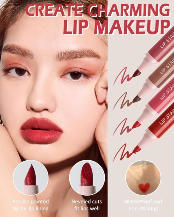 717H49XBmPL._SL1500_.jpg Lip Stain Liner Pen Set-4 Pcs Hydrating Lip Stain Lip Liner Pencil Kit,Longlasting Waterproof Smudgeproof Matte Color Look,Precise Chisel Tip Smooth,Women's Day Makeup Gift Kit for Women Girl