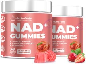 NAD+ Gummies Supplement for Anti-Aging, Energy & Focus Boost | Resveratrol, Nicotinamide Riboside | Strawberry Flavor,Vegan, Sugar-Free, 60 Count (Pack of 2)