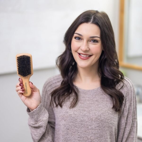 717MCJS2YML._SL1500_.jpg GranNaturals Soft Boar Bristle Slick Back Hair Brush - Hairbrush for Smoothing, Fades, Beards, 360 Waves to Style, Polish, & Lay Down Hair to Create a Sleek Ponytail Bun Hairstyle for Women & Men