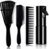 717QEboGiSL._SL1500_.jpg 4pcs Curly Hair Brush Set for Adult & Kids Wet or Dry, Detangling Brush for 3/4ABC Hair with Detangler Spray Bottle & Wide Tooth Comb (3+1, Black)