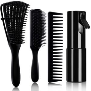 717QEboGiSL._SL1500_.jpg 4pcs Curly Hair Brush Set for Adult & Kids Wet or Dry, Detangling Brush for 3/4ABC Hair with Detangler Spray Bottle & Wide Tooth Comb (3+1, Black)