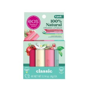 717W3W29lVL._SL1500_.jpg eos 100% Natural & Organic Lip Balm Sticks- Strawberry Sorbet, Vanilla Bean, Sweet Mint & Pomegranate Raspberry, Lip Care Products, 0.14 oz, 4-Pack