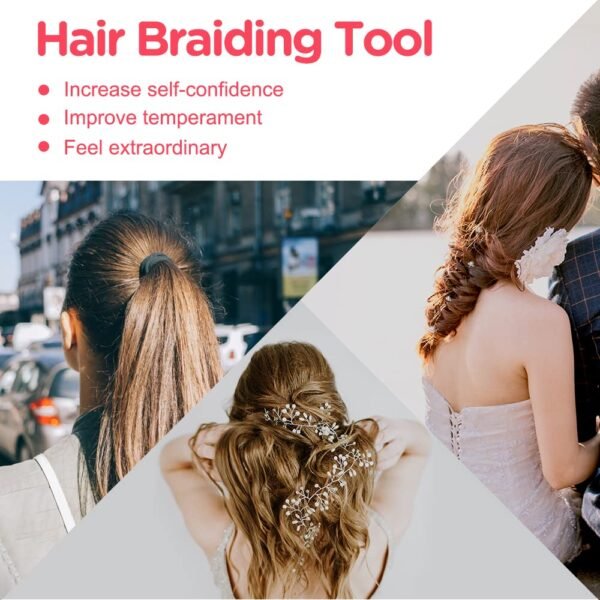 TsMADDTs Hair Braiding Tools Set, 8PCS Topsy Tail Tools, 8PCS French Centipede Braiders for French Twist Plait Ponytail, 10PCS Black Hair Ties Bulk