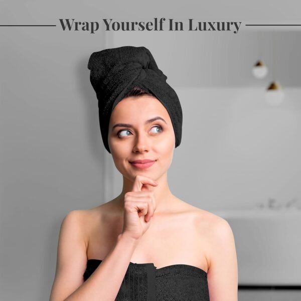 Tens Towels Pack of 8 Towels Set, 2 Extra Large Bath, 2 Hand, 4 Washcloths, 100% Cotton, Lighter Weight, Quicker to Dry, Super Absorbent, Perfect for Bathroom, Black