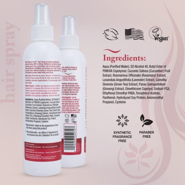 Beauty Without Cruelty Hair Spray, “Natural Hold” – Non-Aerosol Spray with Rosemary, Lavender & Green Tea Extracts, Vegan-Friendly & Cruelty-Free, 8.5 Oz