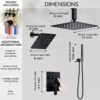Shower Faucet Set Matte Black Shower System, 12" Ceiling Rainfall Shower and 8" Wall Mount Rain Shower with 2 in 1 Handheld, Can Use All at Once, Pressure Balance Rough-in Valve and Trim Kit