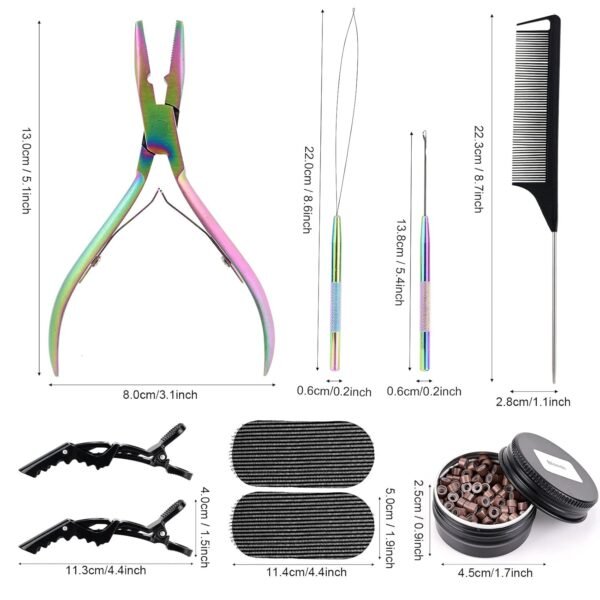 717vfedCDFL._SL1500_.jpg NEWISHTOOL Hair Extension Tool Kit, Micro Links Beading Pliers, Loop Pulling Hook Threader Bead Device Tool and 300 PCS Silicone Beads Hair Styling Accessories, Micro Rings Feather Extension Tools