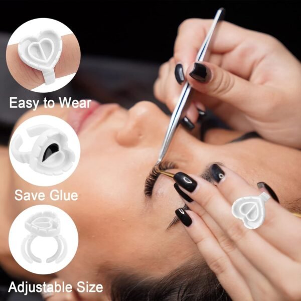 718gxVSZL._SL1500_.jpg 300 PCS Glue Rings for Eyelash Extension,Heart Glue Rings for Lash Eyelash Extension Supplies, Lash Glue Rings Smart Glue Cups Eyelash Glue Holder, Blossom Glue Ring Fan Fanning Glue Cups, White