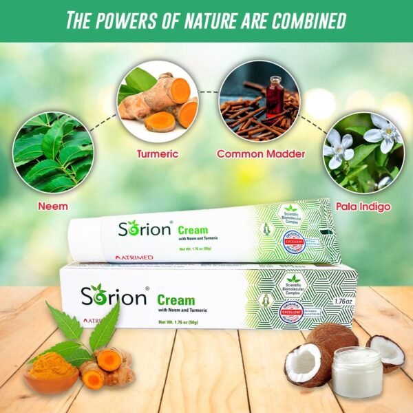 Sorion Cream - Herbal Moisturizer for Dry, Itchy, Flaky Skin with Coconut Oil, Neem, Turmeric and Pala Indigo Plant Skincare