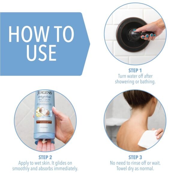Jergens Wet Skin Body Moisturizer with Coconut Oil, In Shower Lotion for Dry Skin, Fast-Absorbing, Non-Sticky, Dermatologist Tested, 10 Oz