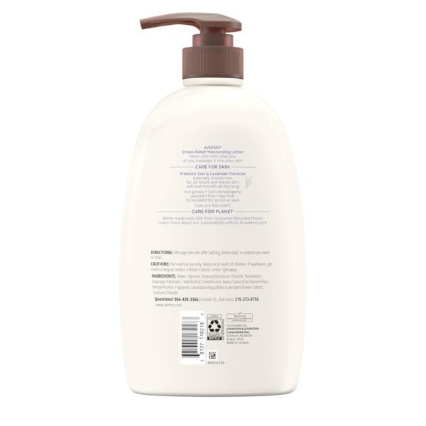 718MJDKgVFL._SL1500_.jpg Aveeno Stress Relief Moisturizing Body Lotion 33 Fl Oz, Lavender Scent with Prebiotic Oat, Hydrating 24-Hour Moisturizer Non-Greasy for Dry Sensitive Skin, Paraben & Dye Free, Calming & Relaxing