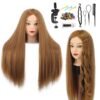 Mannequin Head Human Hair, 80% Real Hair 26-28" Cosmetology Mannequin Head Hair Styling Hairdressing Practice Training Doll Heads with Clamp Holder and Tools (#27 Light Brown)