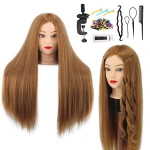 718Sg1F8i6L._SL1500_.jpg Mannequin Head Human Hair, 80% Real Hair 26-28" Cosmetology Mannequin Head Hair Styling Hairdressing Practice Training Doll Heads with Clamp Holder and Tools (#27 Light Brown)