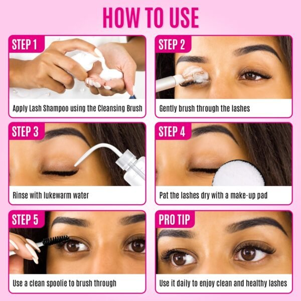STACY LASH Lash Shampoo Kit Foaming Cleanser with Eye Lash Spoolies & Rinse Bottle & Cleansing Pad & Brush for Eyelash Extensions & Clusters & Natural Eyelashes