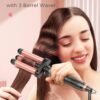 718ZmHyLKcL._SL1500_.jpg 5 in 1 Wand Curling Iron-Kinked Curling Wand Set with Flat Iron Hair Straightener, 3 Barrels Hair Crimper, 3 Ceramic Curling Irons (0.35"-1.25"), 2 Temps Fast Heat Hair Waver Curler with Glove & Clip