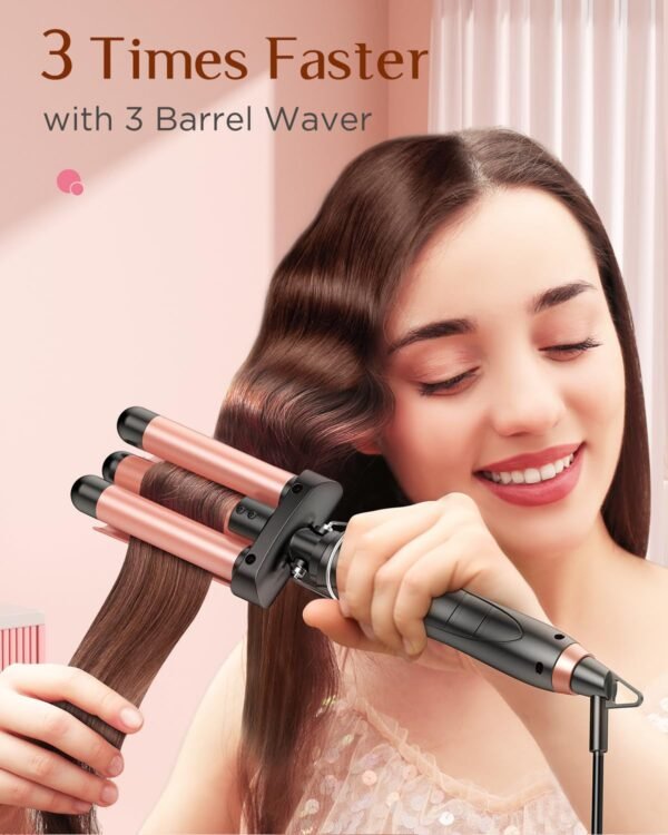 718ZmHyLKcL._SL1500_.jpg 5 in 1 Wand Curling Iron-Kinked Curling Wand Set with Flat Iron Hair Straightener, 3 Barrels Hair Crimper, 3 Ceramic Curling Irons (0.35"-1.25"), 2 Temps Fast Heat Hair Waver Curler with Glove & Clip