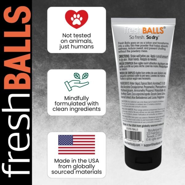 FRESH BALLS Lotion | Anti-Chafing Comfort Men's Soothing Cream to Powder Ball Deodorant and Hygiene for Groin Area, 3.4 fl oz (Pack of 2)