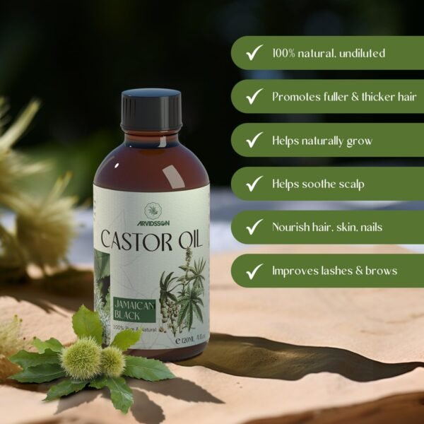 718jGHTS3uL._SL1500_.jpg ARVIDSSON 100% Pure Jamaican Black Castor Oil for Hair Growth, Eyelashes, Eyebrows - 4 Fl Oz, Cold Pressed Castor Oil, Hair Oil, Body Oil, Skin & Scalp Moisturizer