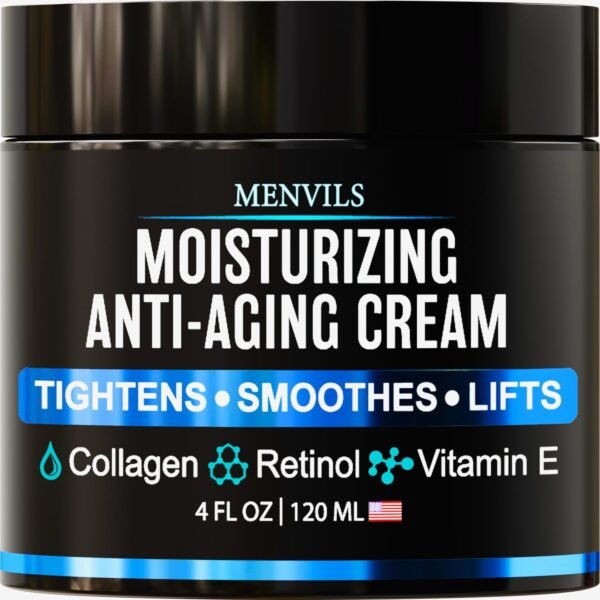 Mens Face Moisturizer Cream - Anti Aging & Wrinkle for Men with Collagen, Retinol, Vitamins E, Jojoba Oil - Face Lotion - Age Facial Skin Care - Eye Wrinkle - Day & Night - 4 oz