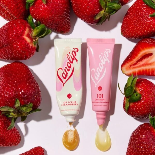 Lanolips Strawberry Lip Scrub & Lip Balm Set - Lip Rituals Lip Care Kit Infused with Pure Lanolin & Strawberry Extract - Gently Smoothes and Hydrates Dry Skin (2 Count)