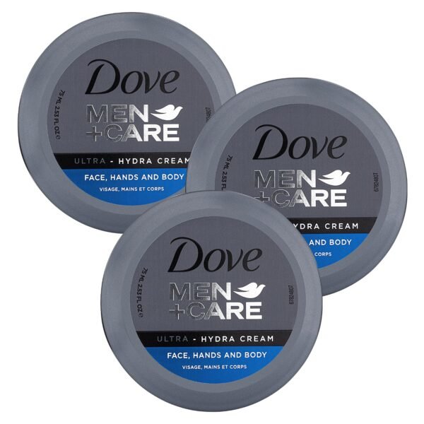 Dove Men+Care Ultra Hydra Cream, Face, Hands and Body care, All Skin Types, 3 Pack of 2.53 Oz Each