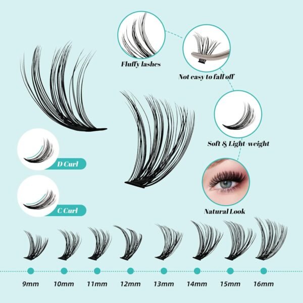 719B4e4rCL._SL1500_.jpg Lash Clusters Kit 320Pcs,30D 40D Eyelash Extension Kit,Lash Bond and Seal Waterproof,Lash Remover for Individual Cluster Lashes Kit,Lash Applicator Tool for DIY Lash Extension Kit(D-Mix9-16mm Kit)