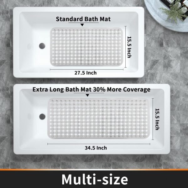 Yimobra Bathtub Mat Non Slip, Super Strong Suction Cups, 27.5"x15.5" Long Shower Mat with Drain Holes, Machine Washable Fast Draining Bath Mats, Bathroom Essentials,Clear
