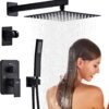Shower System Black -10 Inch High Pressure Rain Shower Heads with Handheld Spray Combo Shower Faucet Set with Pressure Balanced Rough-in Valve, Wall Mount Bathroom Shower Set fit All Valve Types