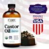7199vU3JFHL._SL1500_.jpg Castor Oil 100% Pure Organic Cold Pressed Unrefined Glass Bottle | USDA Certified Organic | Hexane Free Extra Virgin | For Hair Growth Eyebrows Eyelashes Skin and Castor Oil Pack Wrap | 16oz