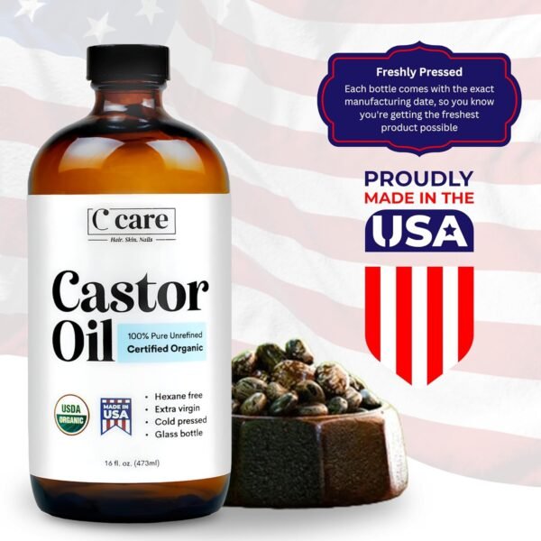 7199vU3JFHL._SL1500_.jpg Castor Oil 100% Pure Organic Cold Pressed Unrefined Glass Bottle | USDA Certified Organic | Hexane Free Extra Virgin | For Hair Growth Eyebrows Eyelashes Skin and Castor Oil Pack Wrap | 16oz