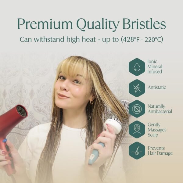 719HDj6Z3yL._SL1500_.jpg Professional Round Brush for Blow Drying - Small Ceramic Ionic Thermal Barrel Brush for Sleek, Precise Heat Styling and Salon Blowout - Lightweight Round Hair Brush (Barrel 1.3 inch, Bristle 2 Inch)
