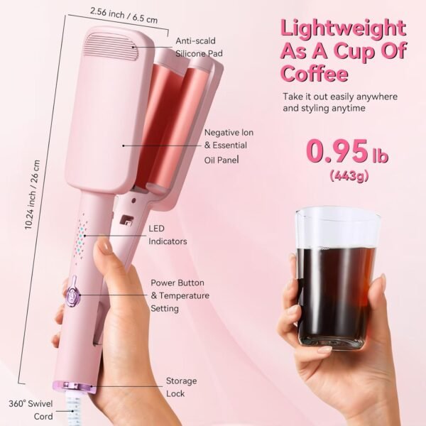 719Kw6W6udL._AC_SL1500_.jpg Curling Iron Hair Crimper Waver - CHIKYO 3 Barrel Rovy Wave Curling Iron, 1.25 Inch Ionic Beach Waves Curling Wand, Deep Waver Hair Curler Hot Tool with Ceramic for Women, Dual Voltage, Easy to Use