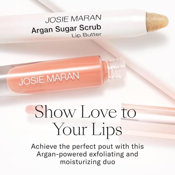 719Phvg-F4L._SL1500_.jpg Josie Maran Lip Exfoliator Scrub & Plumping Lip Gloss - Argan Sugar Scrub Lip Butter in Crystal Clear & Hyaluronic Lip Booster in Happy - Buff Away Dry Skin for Soft Lips (2 Piece Lip Care Kit)