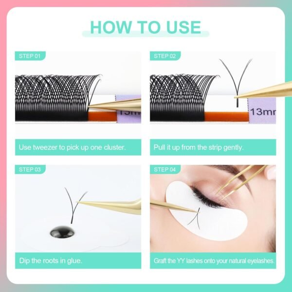 719PwyaNgwL._SL1500_.jpg NAGARAKU YY Eyelash Extensions Supplies Y Lash 4D Easy Fan Russian Volume Crisscross YY Eyelashes Handwoven Y Shaped Mesh Wispy Clusters 12 Rows Pre Fanned Eye Lashes Black - 0.07mm D Curl 8-15mm Mix