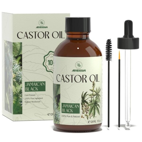 719RdkVWV3L._SL1500_.jpg ARVIDSSON 100% Pure Jamaican Black Castor Oil for Hair Growth, Eyelashes, Eyebrows - 4 Fl Oz, Cold Pressed Castor Oil, Hair Oil, Body Oil, Skin & Scalp Moisturizer
