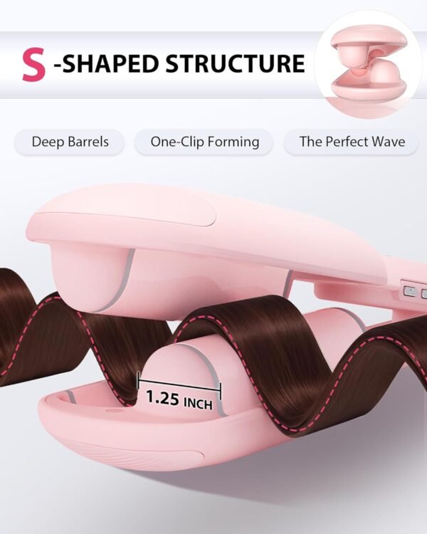 719r5rQKy6L._AC_SL1500_.jpg NOVUS Waver Curling Iron, Beach Waves Curling Wand, Ionic Hair Waver with Anti-Scald Hair Crimper, Easy to Use, 2 Barrel Hair Crimper for Short Hair Women, Pink, 1.25 Inch