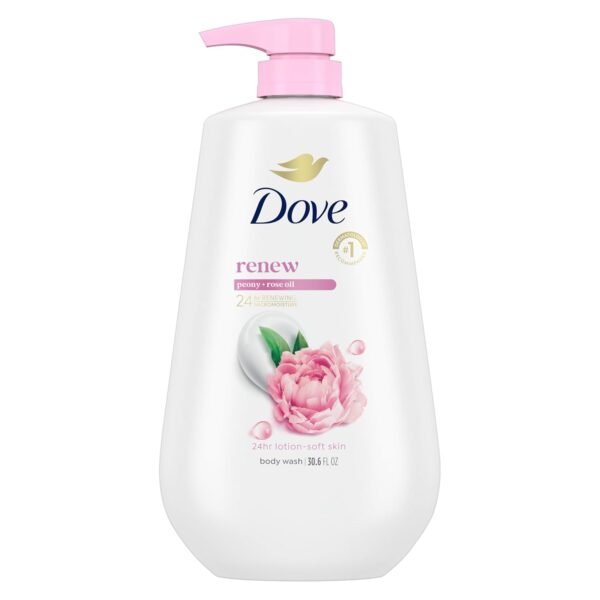 Dove Body Wash with Pump Renew Peony & Rose Oil For 24hr Lotion-Soft Skin Moisturizing Skin Cleanser with No Sulfates No Parabens 30.6 Oz