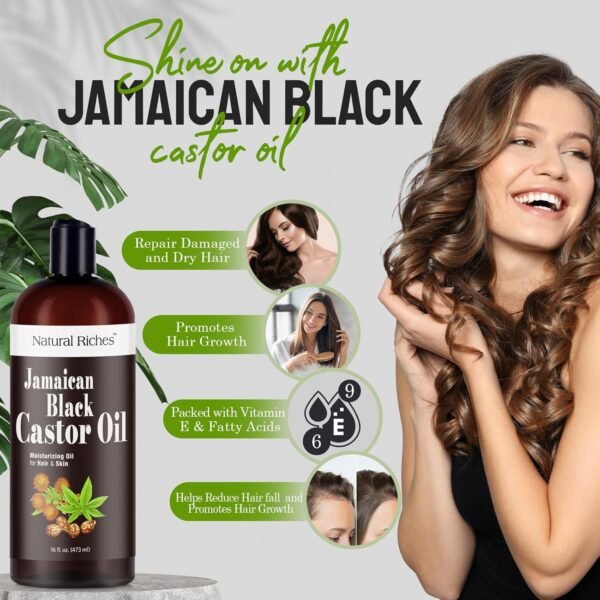 719uEdcefqL._SL1500_.jpg Natural Riches Jamaican Black Castor Oil Pure Organic Cold Pressed for Hair Growth Skin Care for Dry Skin Conditioning Eyebrows Eyelashes Scalp and Nail Moisturizes & Repairs 16fl.oz.