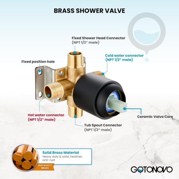 gotonovo Bathroom Shower Head Kit High Pressure Combo System Shower Faucet 6 Modes ABS Handheld Spray Shower Trim Kit Valve Included Shower Head and Handle Set Matte Black
