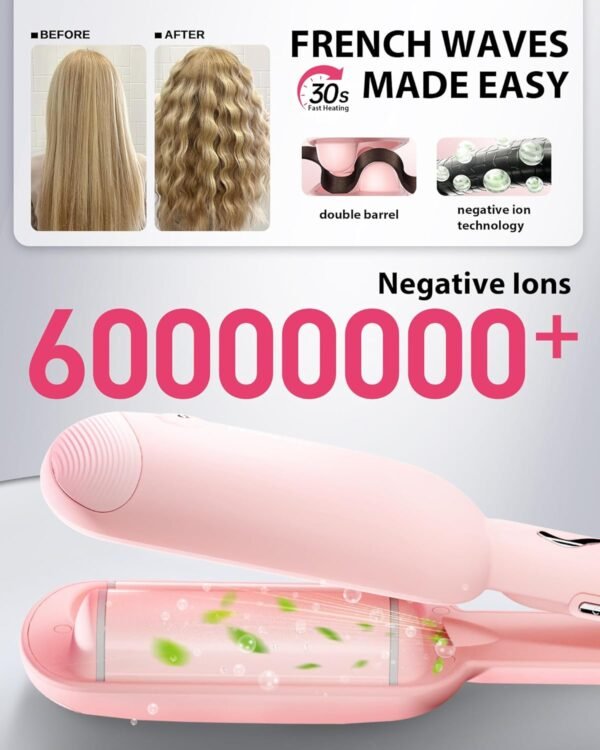 71A4lWCtfCL._AC_SL1500_.jpg NOVUS Waver Curling Iron, Beach Waves Curling Wand, Ionic Hair Waver with Anti-Scald Hair Crimper, Easy to Use, 2 Barrel Hair Crimper for Short Hair Women, Pink, 1.25 Inch