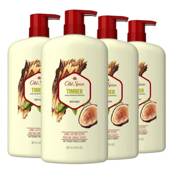Old Spice Cleansing Body Wash for Men, 24/7 Shower Fresh with Lasting Scent, Cleanse & Refresh, Gentle on Skin, Vitamin B3, Timber with Sandalwood + Cypress Scent, 30 oz (Pack of 4)