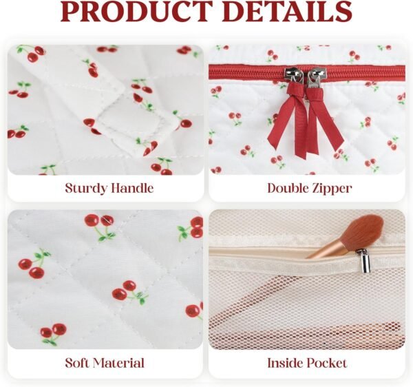 71ADcSND0aL._AC_SL1500_.jpg Prite Large Makeup Bag for Women Quilted Floral Cotton Cosmetic Bag Cute Coquette Aesthetic Floral Travel Toiletry Bag (Red Berries)
