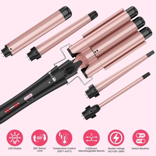 71AIJWydEL._AC_SL1500_.jpg Curling Wand Set, Curling Iron Interchangeable 3 Barrel Wand Curler with Ceramic Tourmaline Professional 5 in 1 Wand Curling Iron,for Women with Curler and Waver
