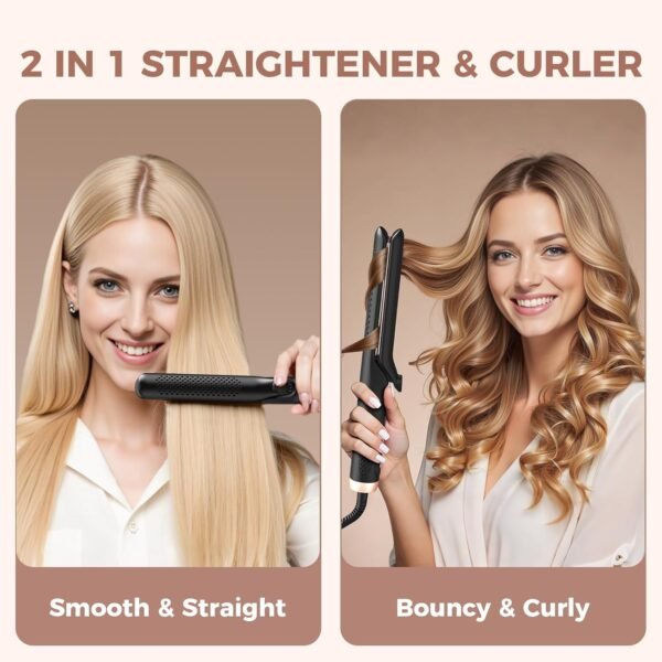 71APdnjwmwL._AC_SL1500_.jpg 2-in-1 Hair Straightener and Curler, 360° Cool Airflow, 20 Million Negative Ions, LCD Display, 3 Temperature Settings, Anti-Scald, Dual Voltage, Women Gifts, for Women Short Hair Dual for Travel