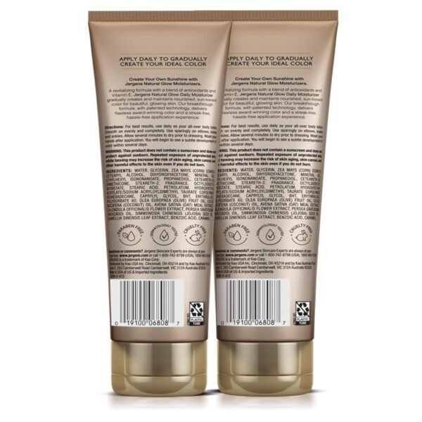 Jergens Natural Glow Self Tanner Body Lotion, Sunless Tanning, Fair to Medium Skin Tone, Daily Moisturizer with Coconut Oil, Vitamin E and Antioxidants, 7.5 Oz, Pack of 2