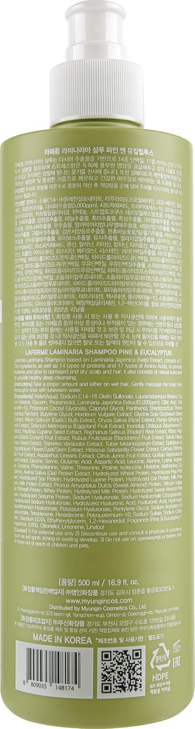 Laminaria Shampoo with Organic Ingredient, Korean Clarifying Shampoo, Hydrating for Dry Hair, Strengthening for Weak Hair, Sulfate & Paraben-Free, for Women & Men,16.9 FL. OZ, Pine Eucalyptus