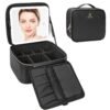 Relavel Travel Makeup Bag With LED Mirror, Cosmetic Train Case with Light up Mirror, Portable Makeup Artist Organizer Bag with Adjustable Dividers, Makeup Brush Holder Storage, Black