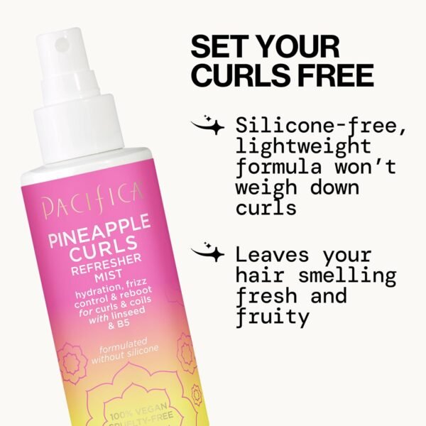 Pacifica Pineapple Curls Refresher Mist Frizz Control Spray & Curly Hair Enhancing -w/Hyaluronic Acid Vitamin B5 & Natural Plant Oils Revitalizes Curls - Vegan Cruelty Free Dermatologist Tested