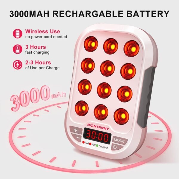 Portable Red Light Therapy, 660/850/1060nm 3 Wavelengths Mini Handheld Red Near Infrared Light Device, 12 Triple Chip Clinical Grade LEDs, Rechargeable, Travel Case, Timer, for Body, BO-60